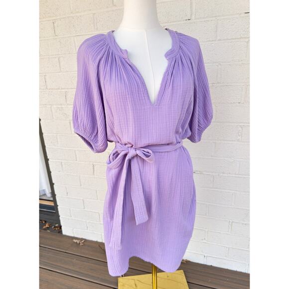 Women Nation LTD Finley Belted Easy Dress XS Lavender Puff Sleeve V Neck - Picture 5 of 11